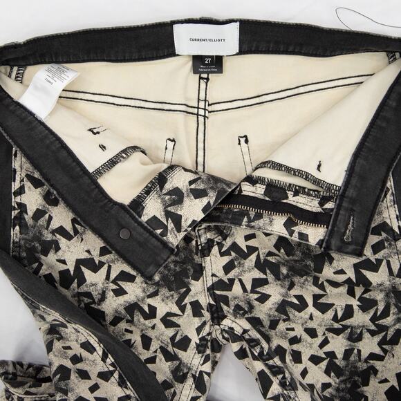 Current/Elliott Black Star Printed High Rise The Ankle Skinny Jeans Size 27 - Picture 4 of 7